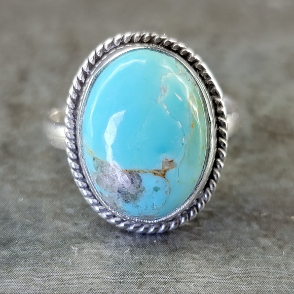 Vintage Jewelry - Native Turquoise Gemstone Ring Size 5.5 Sterling Silver 925 Boho Brand J…